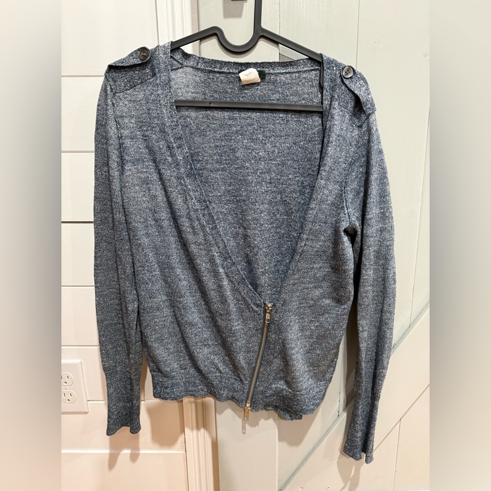 J. Crew Heather blue double zip side Sweater